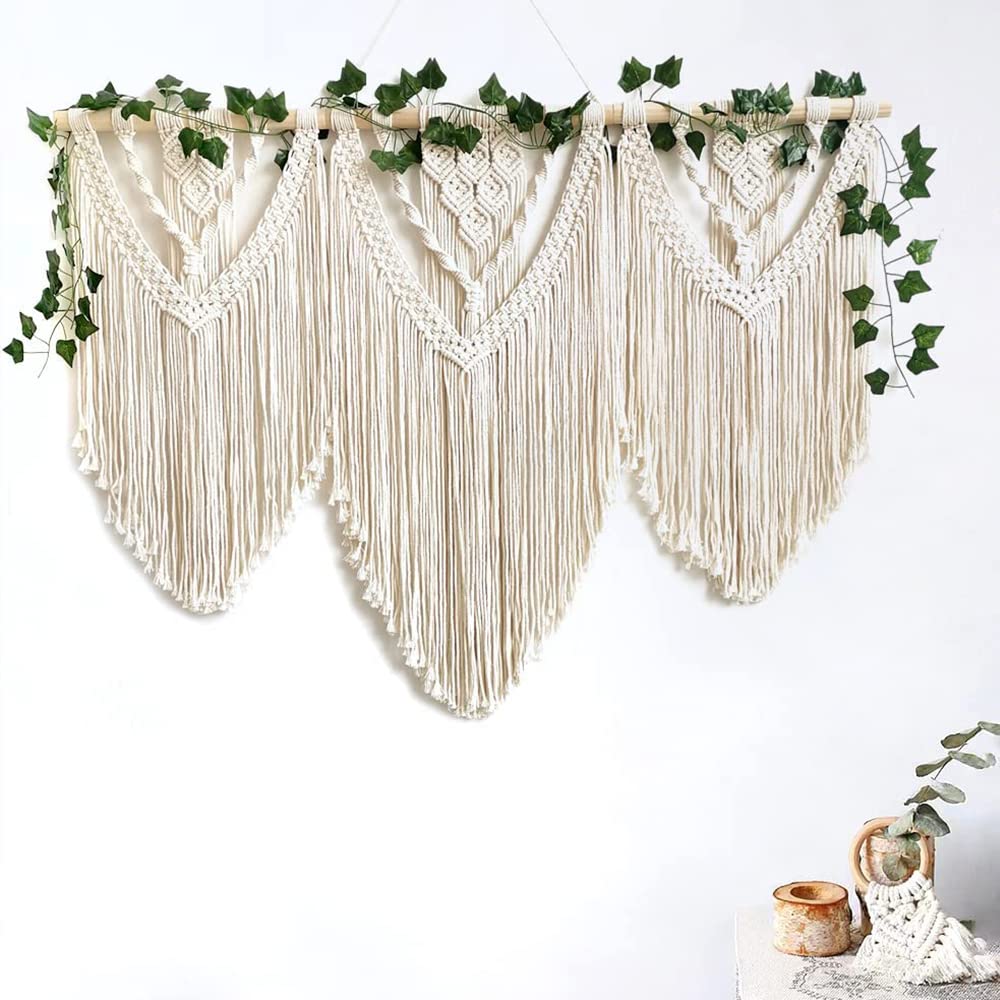 Hcosmy Large Macrame Wall Hanging - Boho Tapestry Macrame Wall Decor Art- Chic Bohemian Handmade Woven Cotton Tapestry Home Decoration for Bedroom Living Room Apartment Wedding Party (A)