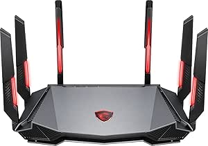 MSI Radix AXE6600 WiFi 6E Tri-Band Gaming Router, AI QoS, RGB, 1.8GHz Quad-Core Processor, MU-MIMO, Tri Band Gigabit Wireless, 8-Stream, High Speed Long Range Gaming Router