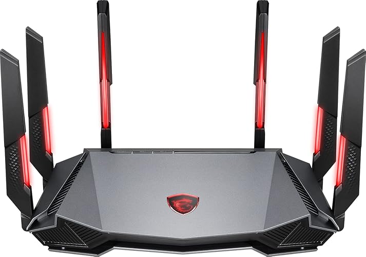 MSI Radix AXE6600 Router de Juegos WiFi 6E Tri-Band, AI QoS, RGB, Procesador Cuádruple Núcleo de 1.8GHz, MU-MIMO, Inalámbrico Gigabit, 8-Stream, Alta Velocidad de Largo Alcance