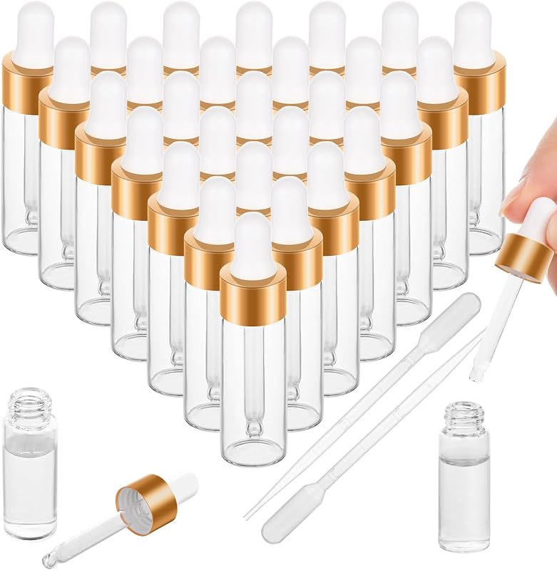 COTOM Frascos Conta-Gotas de Vidro com 5 mL para Óleo de Cutícula, Pacote com 100 e 4 Pipetas