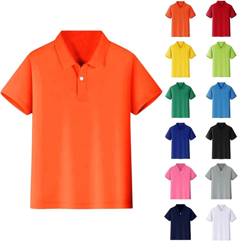 Boys School Uniform Pique Polo Shirts Basic Solid Button Front Tee Shirt | Back To School Clothes,Unisex Short Sleeve Cozy Performance Tops Collared Neckline Comfort Stretch Golf Shirts Everyday Wear