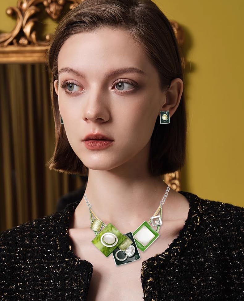 CSY Fashion Boho Oval Crystal Opals Statement Bib Necklace Earrings Bohemian Enamel Costume Jewelry Set Gifts for Women - Image 2