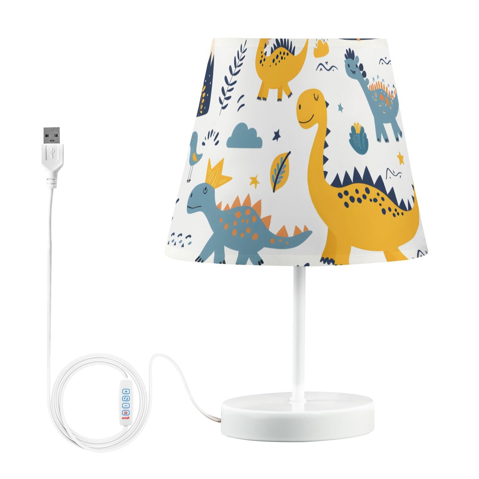 Mnsruu Lámpara de mesita de noche Dino Infantil Dinosaurio Doodle Lámpara de mesa Bombillas LED Lámpara de Escritorio Pantalla de Tela para Dormitorio Sala de Estar Mediana