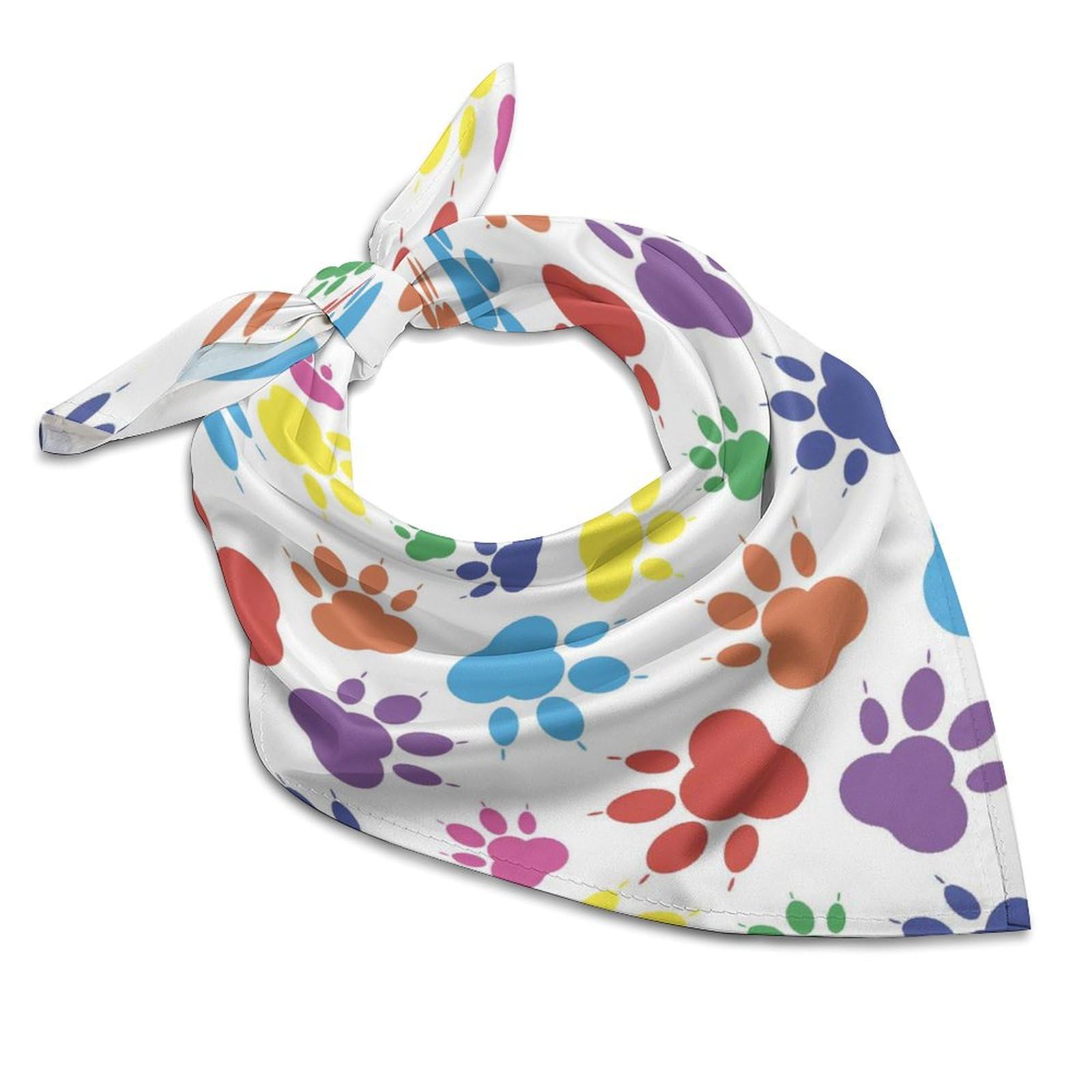 Csemeie Rainbow Paw Footprint Animal Pattern Bandana Hair Scarf Headband Adjustable Neckerchief for Men Women Decor