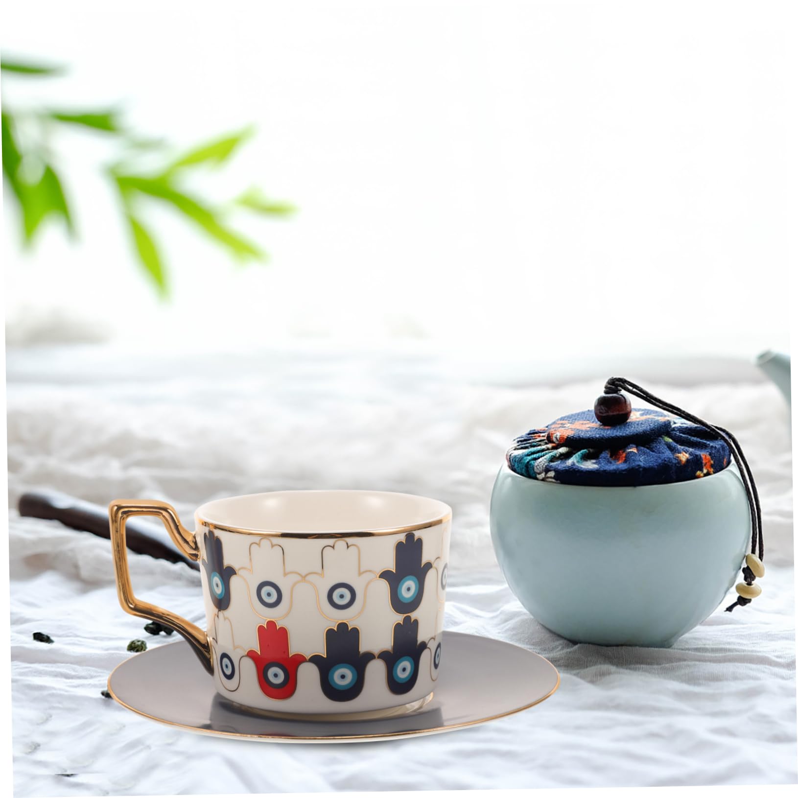 iplusmile 4sets Tazze Ceramica Con Saucer Tazza Evil Eye Per Tè e Caffè Design Minimalista Per Bevande Per Casa e Pomeriggi Di Relax