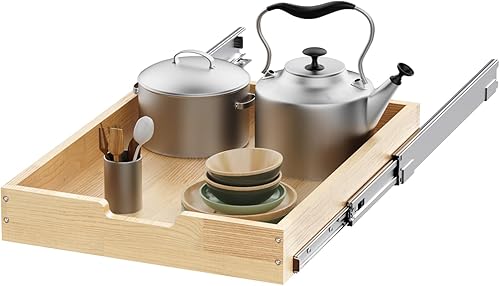 Organizador de gabinete extraíble de madera de 10.2 pulgadas de ancho x 21 pulgadas de profundidad, cajones deslizantes resistentes para armarios