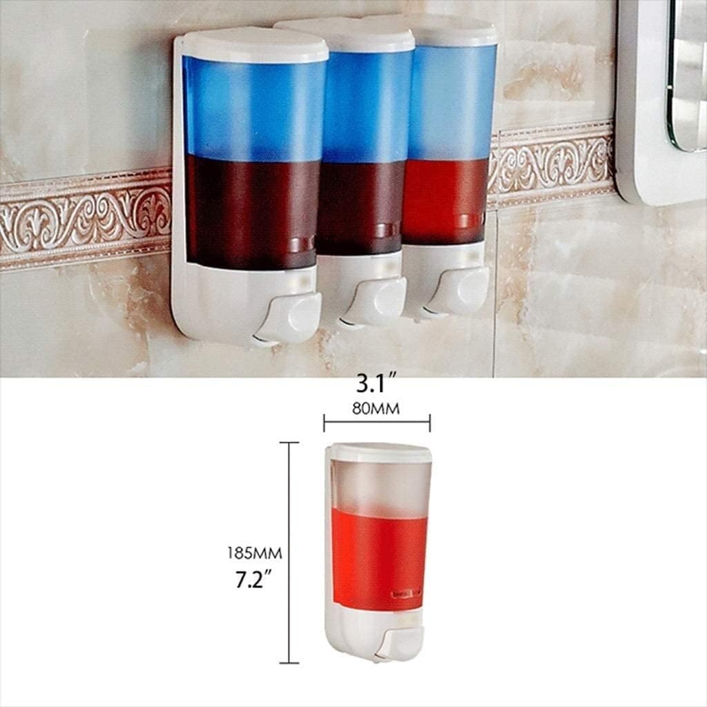Wall Mounted,Soap Dispenser Bottle Bathroom Soap Dispenser Clear 1/2/3-Chamber Shower Dispenser Manual Hand Shampoo Shower Gel Lotion Dispenser 400ml （White Blue） Lotion Pump Bottle (Color : Clear bl