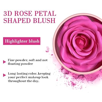Pink Rose Blush With Brush, 3D Matte Blusher Contouring Face Concealer Makeup Beauty Cheek Powder, Long-Lasting Blush Nude Makeup Highligh for Women (#02)