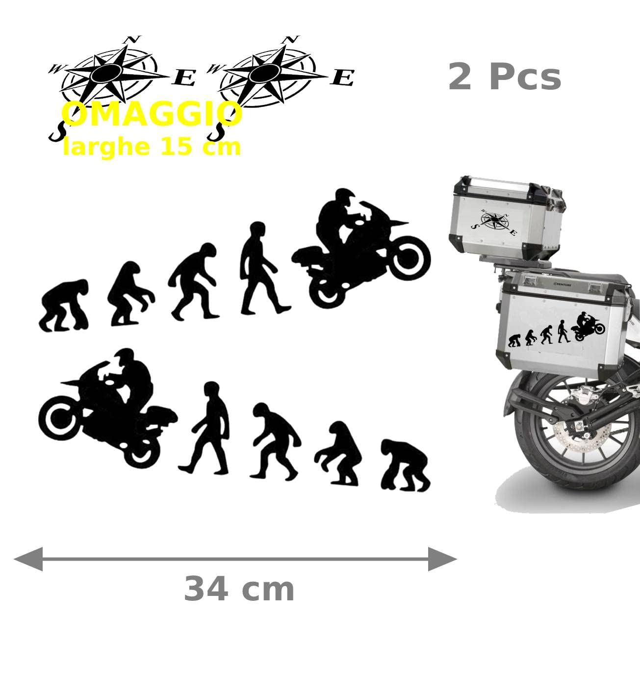 Lot De 2 Autocollants Roses Des Vents D'aventure De 34 Cm Cadeau 2 Autocollants Roses Des Vents De 15 Cm Valises Pour Moto Enduro Aventure Trail Off