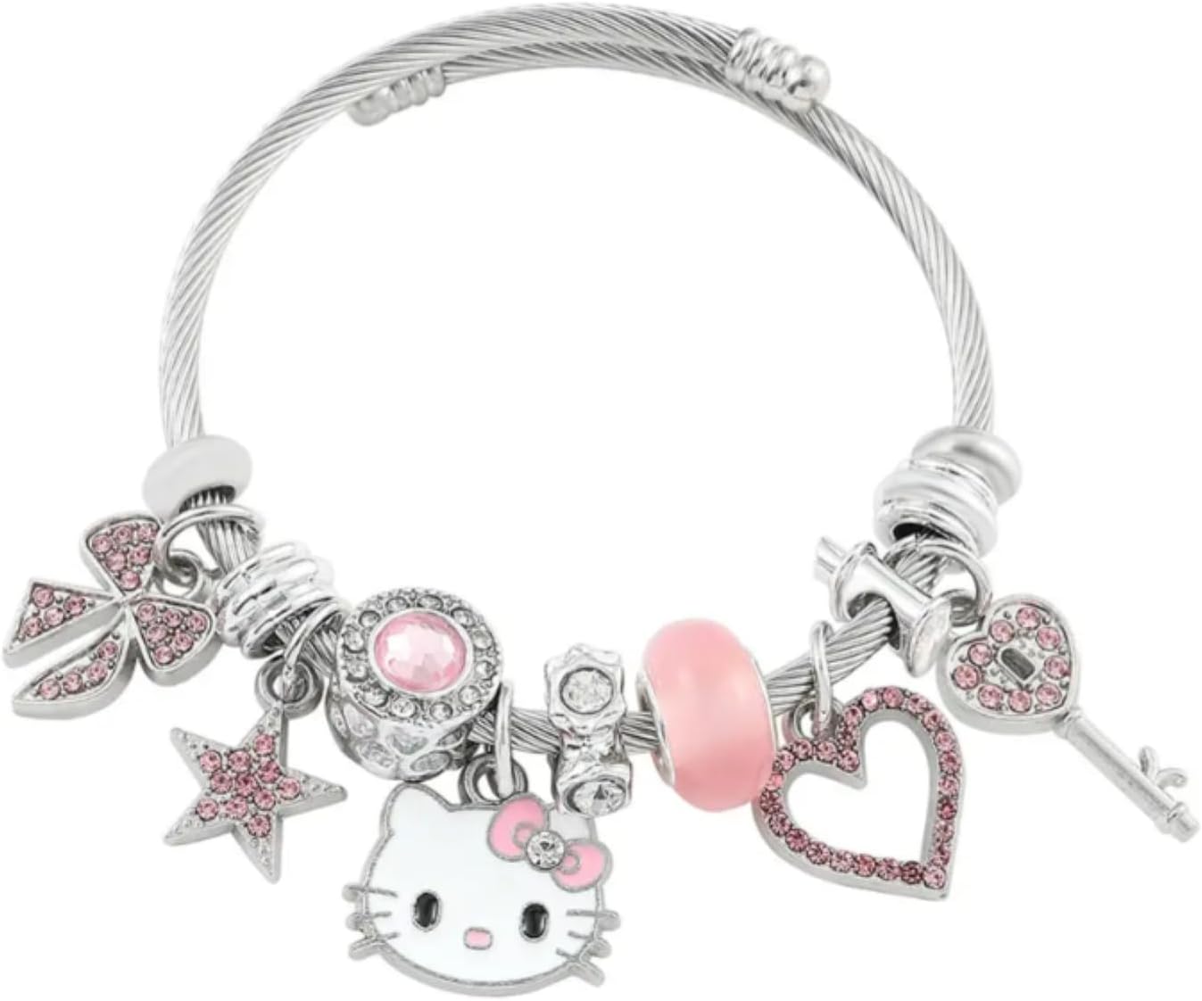 Cute Charm Bracelet, Chain Cuff Jewelry Charms for Bracelets, Stainless Steel Anime Cartoon Bracelet for Women Teen Girls Sister Bff Birthday Gift and Friendship