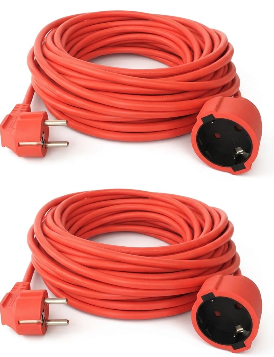Set de 2 alargadores O&W Security 30 m – Schuko, IP44 Interior/Exterior, Naranja, Flexible y Bien Visible, Cable eléctrico/Cable de jardín, V13.