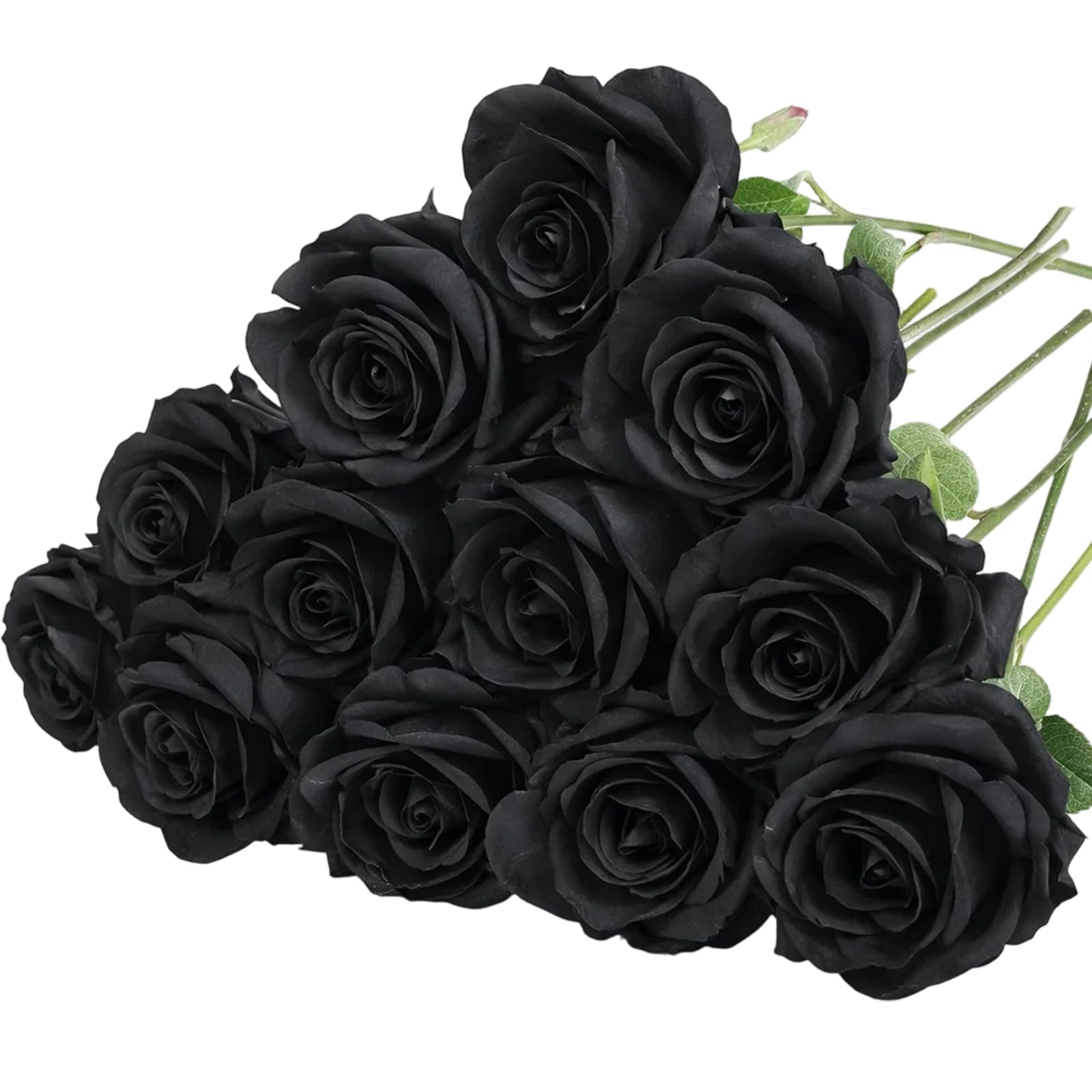 JISRKP 12 Black Artificial Flowers Bouquet, Black Roses, Artificial Black Flowers for Home Decor, Fake Roses for Wedding Centerpieces