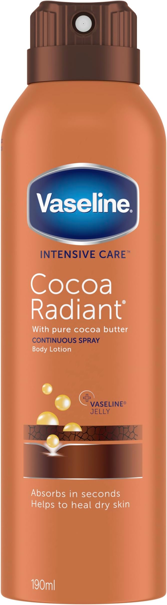 Vaseline Intensive Care Cocoa Radiant Spray Moisturiser with Vaseline jelly for very dry skin 190 ml