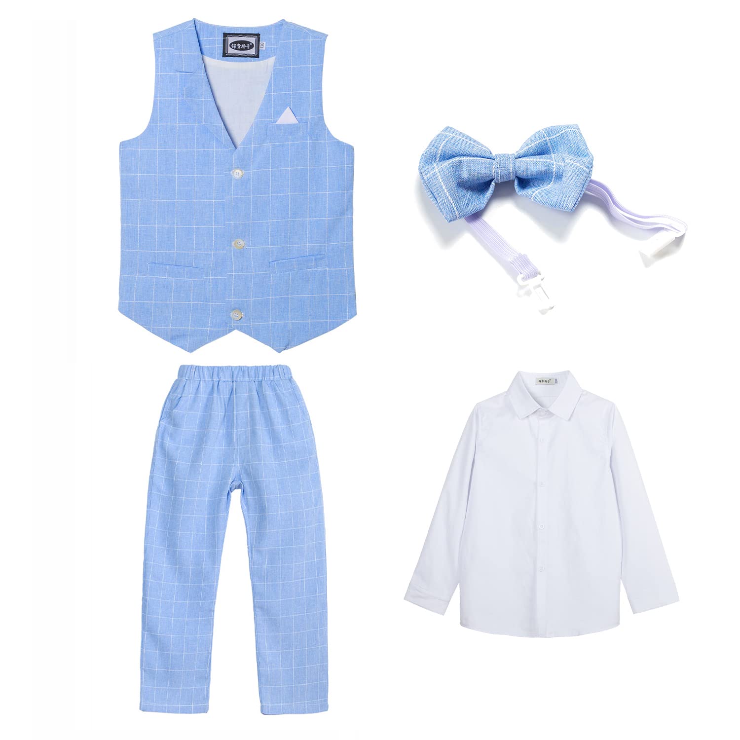LOLANTA 4 Piezas Trajes para Niños de Boda Ceremonia Fiesta, Conjunto de Chaleco, Camisa, Pajarita, Pantalón, 2-13 Años
