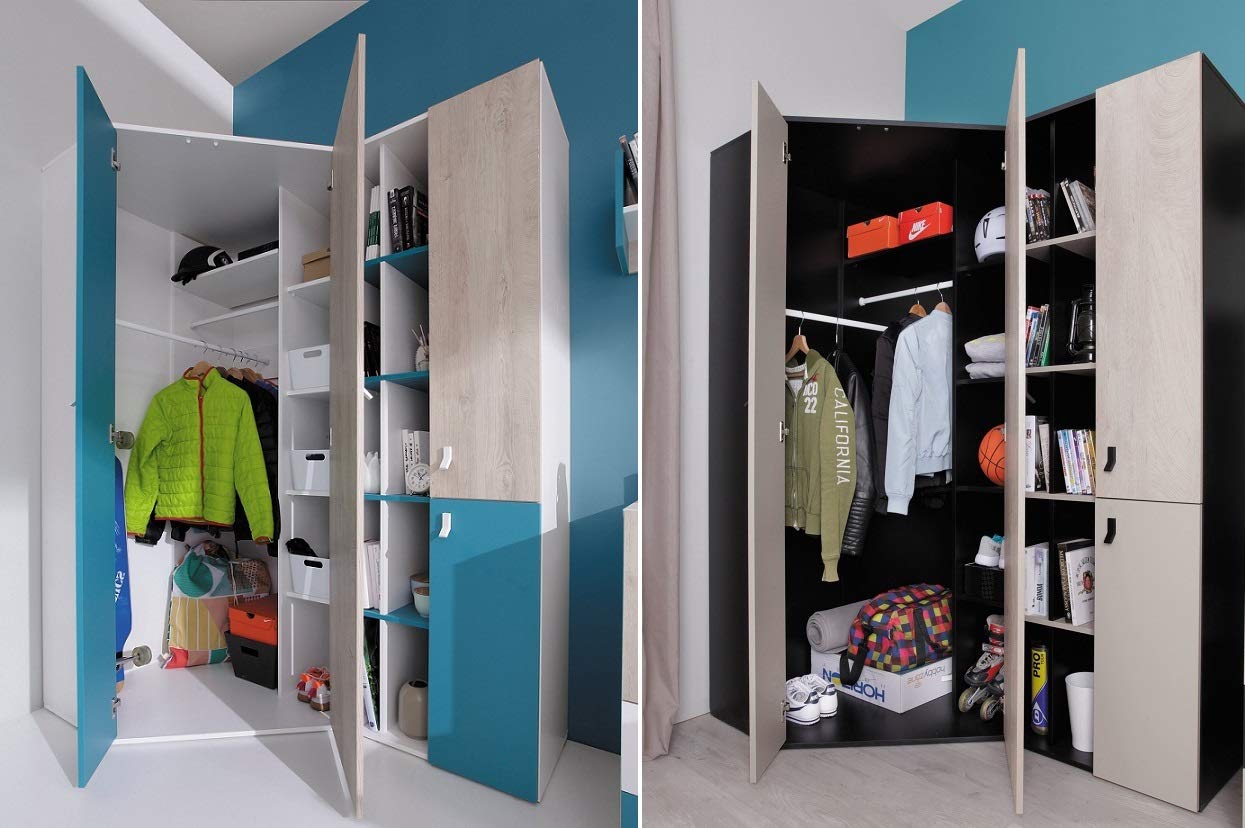 Jugendzimmer Kinderzimmer komplett Space Set A Eckschrank 2 Standregale Schreibtisch Wandregal Bett 200x90 NEU