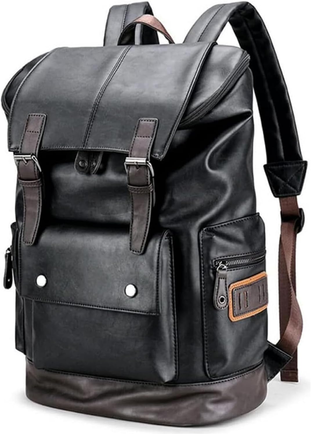 CHAO RAN Vintage Leather Laptop Backpack For Men, Men Black Leather Backpack…