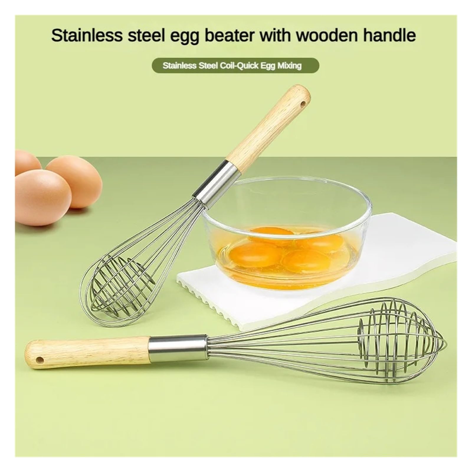Frusta for uova in acciaio inossidabile con manico in legno Miscelatore manuale for panna e agitatore for impasto for cucina(10inch Egg Beater)
