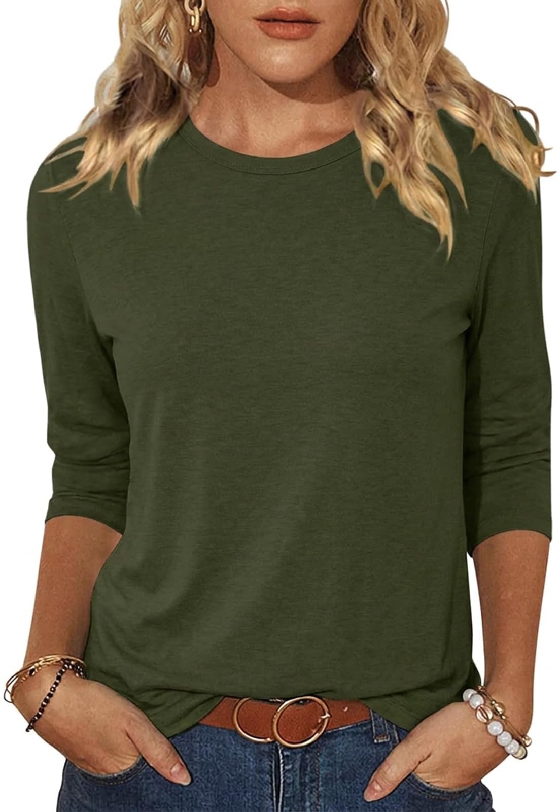 YUTILA Damen T-Shirt 3/4 Ärmel Rundhals Casual Baumwolle Basic Shirt | Einfarbig & Blumenmuster,Regular Fit, Frühling, Sommer, Herbst Oberteile, 65% Baumwolle, Leichte Weich Atmungsaktiv Bequem
