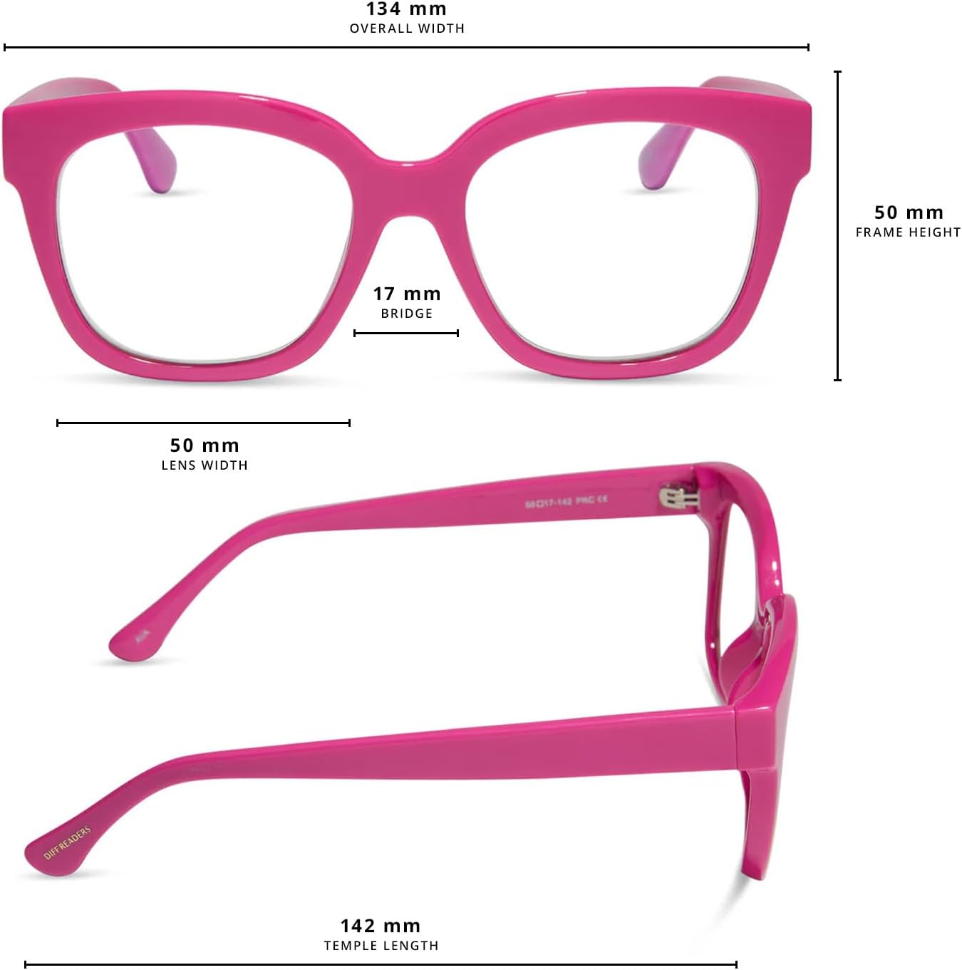 DIFF Ava Reading Glasses | Blue Light Blocking Oversized Readers | Lightweight Designer Square Frames