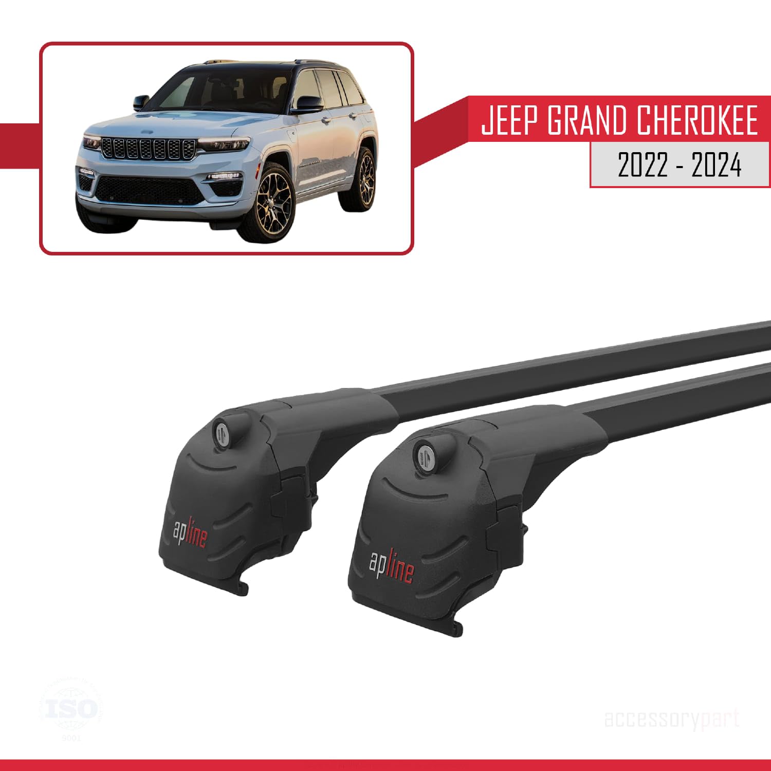 Kompatybilny z Jeep Grand Cherokee (WL) 2022-2026 ACE-2 Model Aluminiowe poprzeczki dachowe Czarny 2 szt.