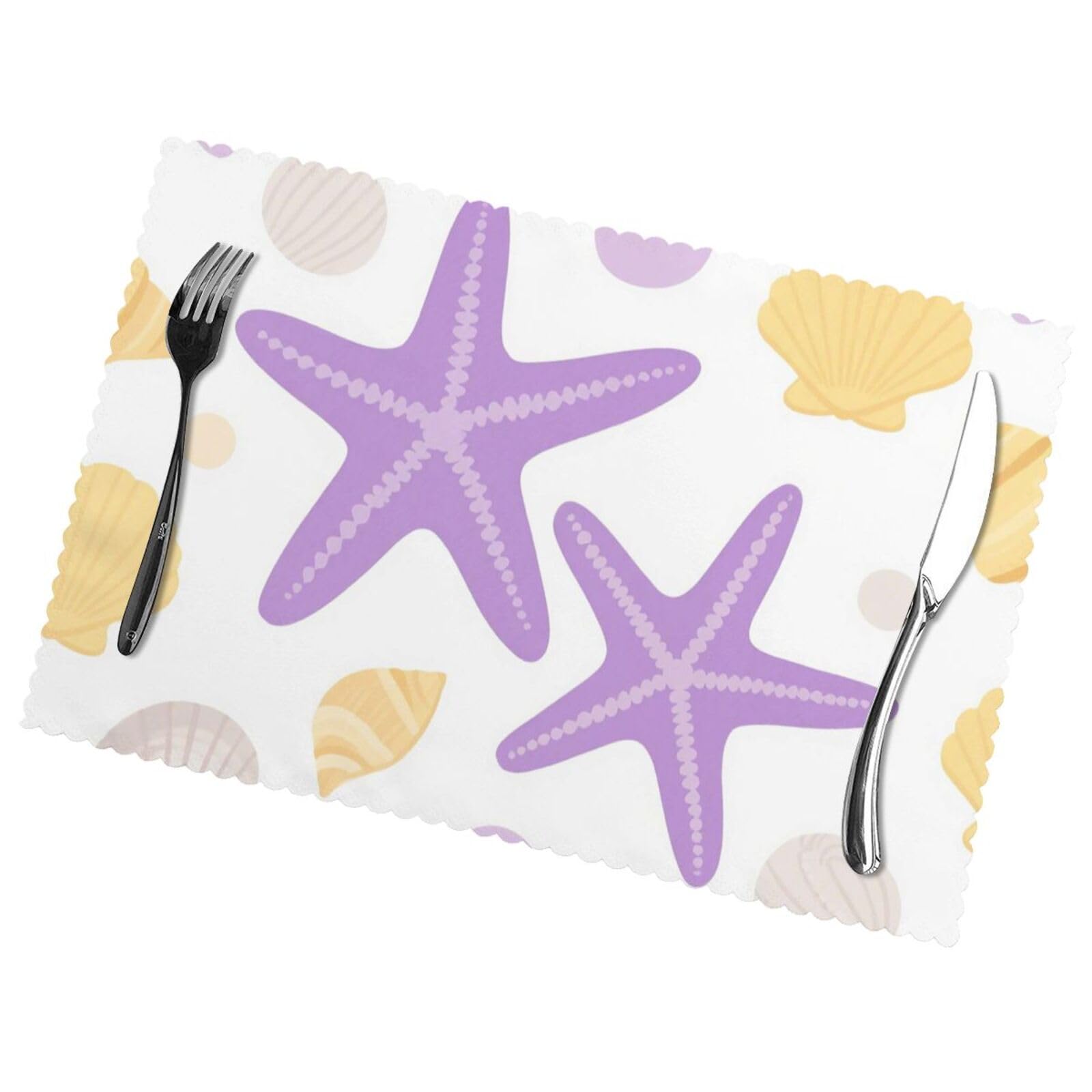 12x18 Inchplacemats Set of 6, Starfish Seashell Place Mats for Kitchen Dinning, Heat Resistant Anti Slip Table Mats, Waterproof Washable Placemat for Indoor Outdoor Party Kitchen Dining Table Décor