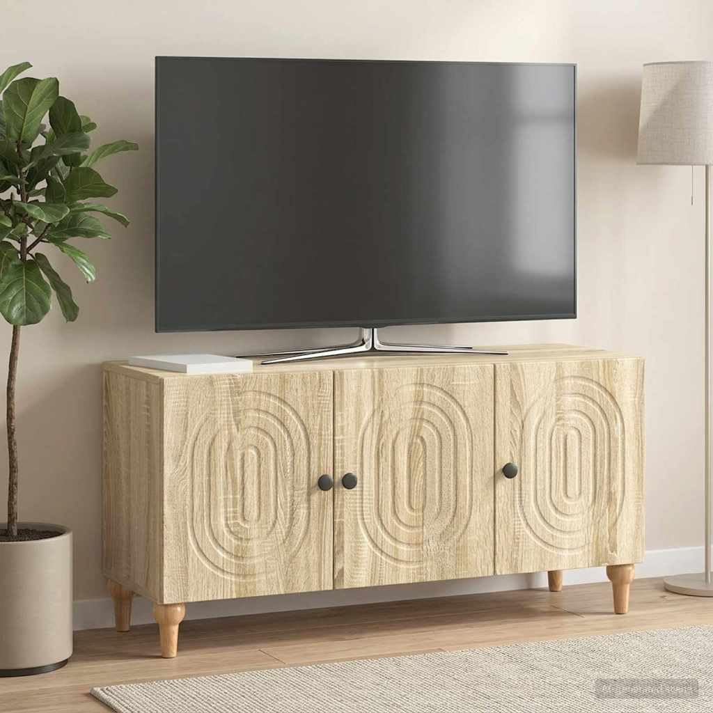 Szafka pod telewizor dąb Sonoma z materiału drewnopochodnego 99 x 34,5 x 50 cm z 3 drzwiami obrotowymi, miejsce do przechowywania i miejsce do przechowywania, do salonu, sypialni, kącik