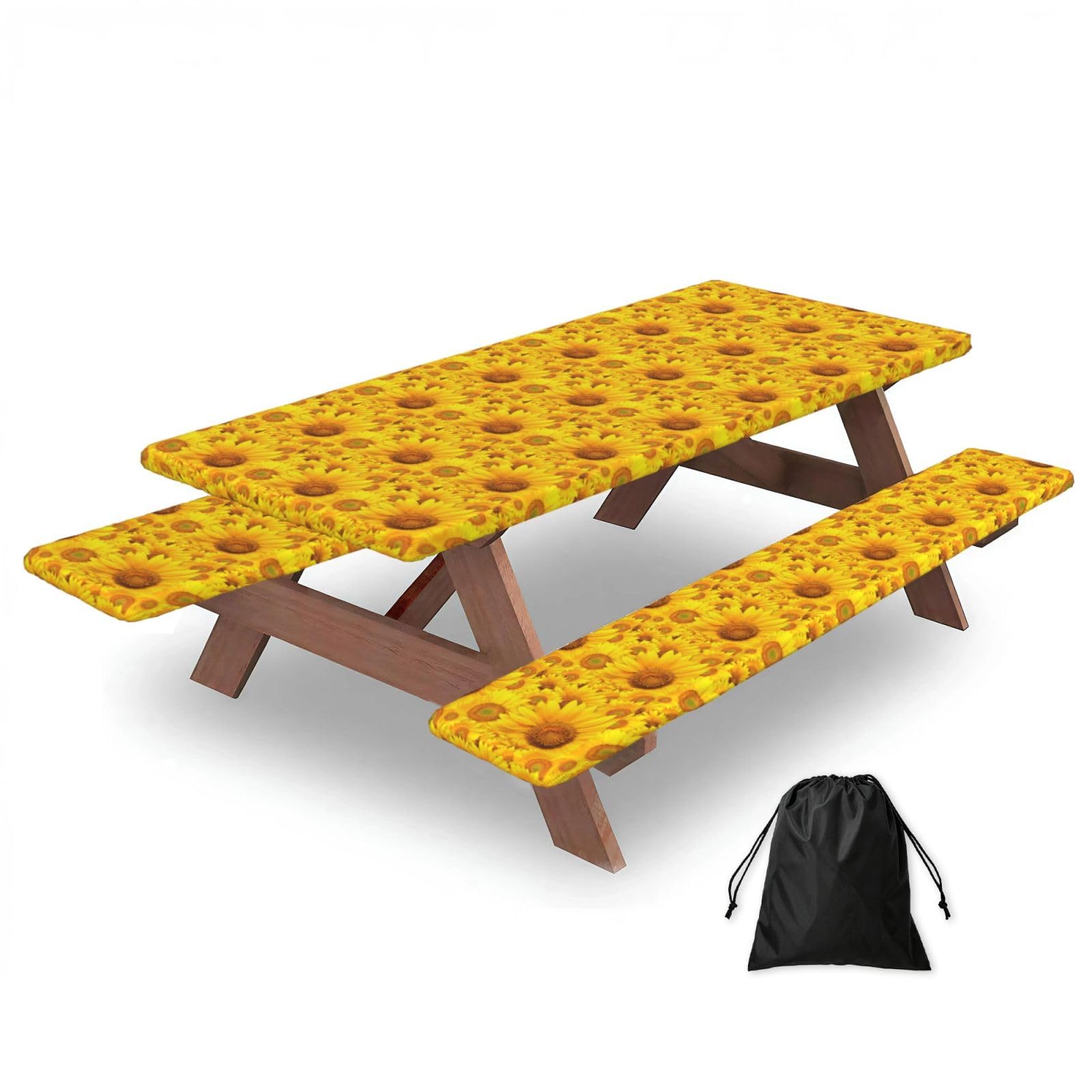 PPHGUT Many Sunflowers Print Picnic Table Bench Cover Set Outdoor Garden Bbq Protector For Family Camping