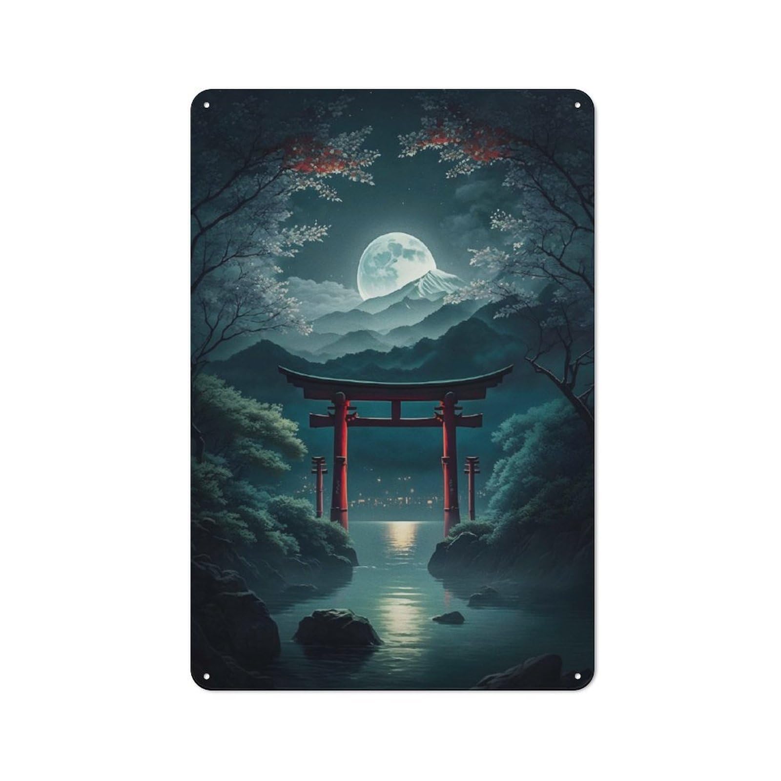 Junmoney Moonlight In Torii Gate Gr Shop Front Style Cafe Metal Sign 30X20cm Featuring Restaurant Wall Art For Takeaway, Bar, Kitchen Or Counter Area