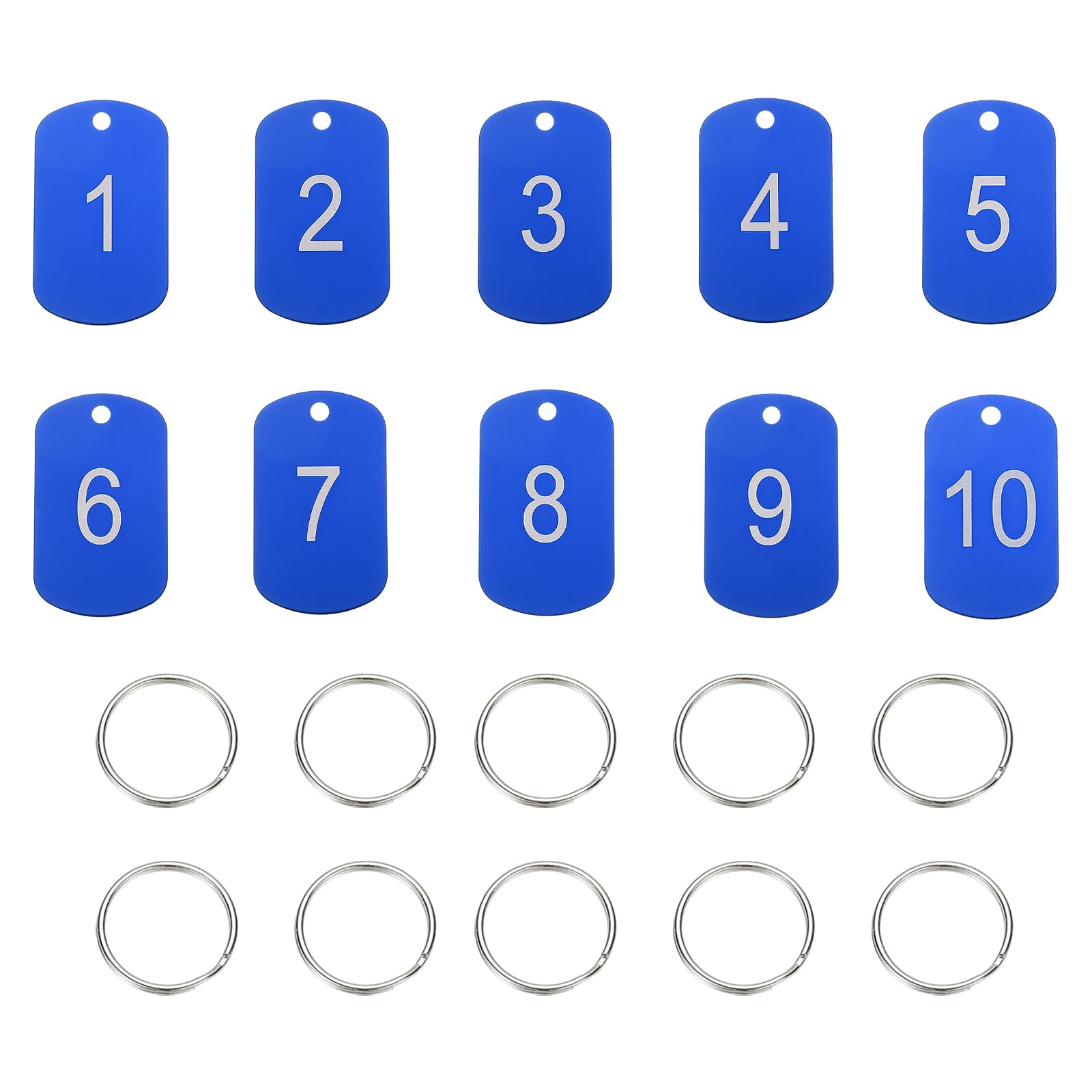 PATIKIL 10PCS Number Tags 1-10, Table Number Key Tags Aluminum Numbered Keychain Metal Rectangle with Key Rings for Organizer Field Sales Hangers Clothes Labels ID, Blue