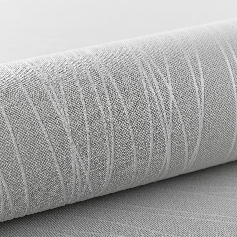 Grey Striped Wallpaper Features Metallic Silver Grey Textured Wallpaper for Living Room Bedroom Kitchen Hallway Front Room,9.5×0.53m Non Woven Fabric Wall Paper