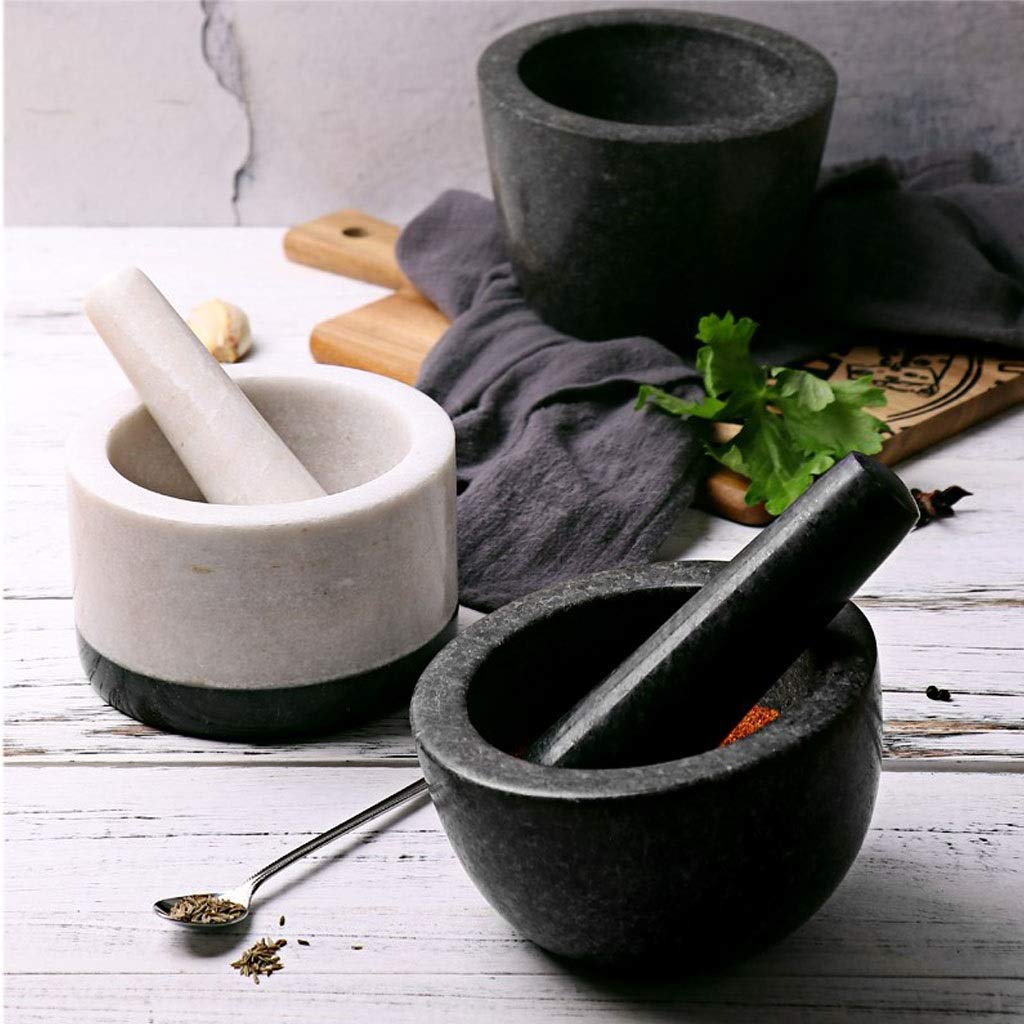 Set di Mortaio e Pietra di Granito Nero, Grandi Dimensioni, Diametro 16 cm