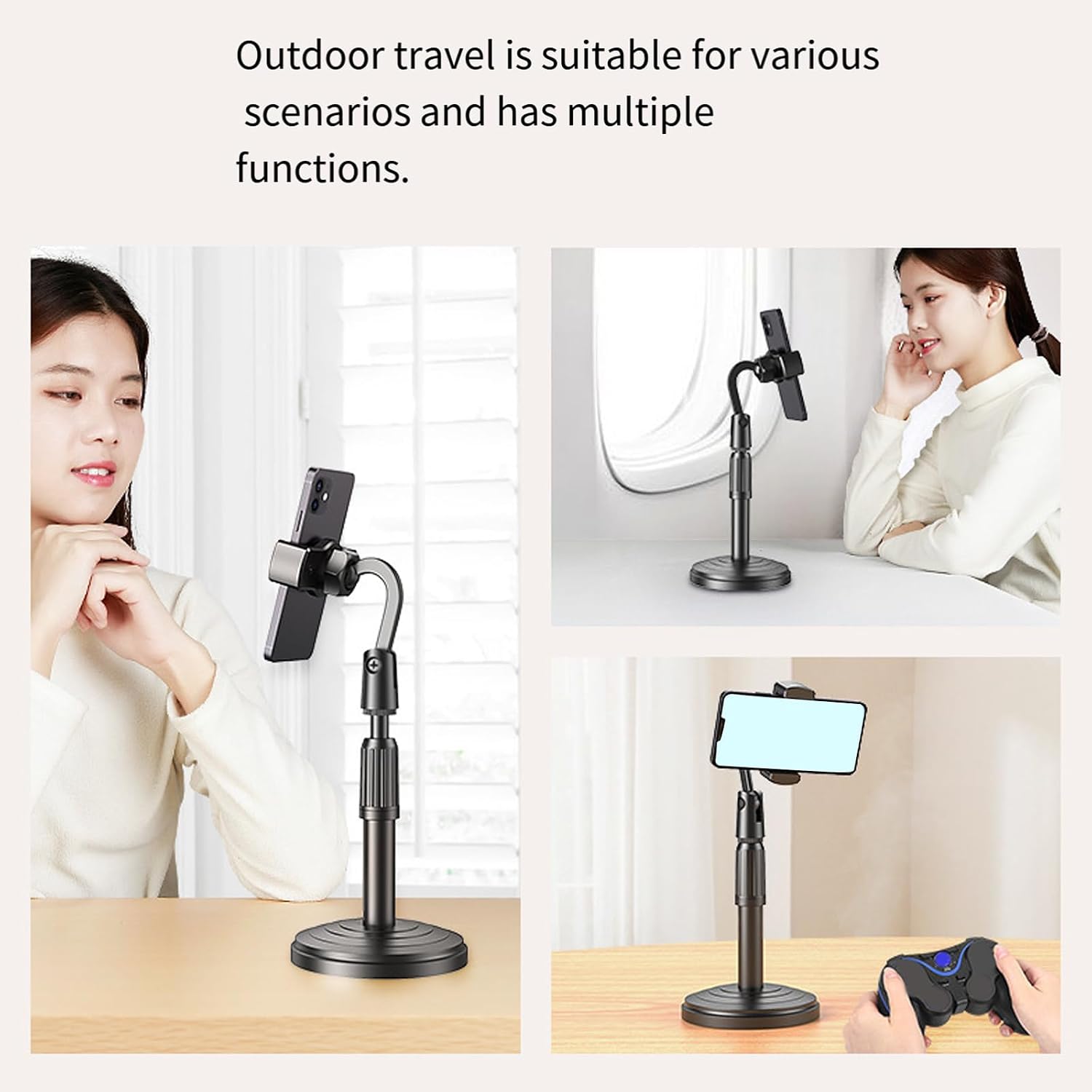 Cellphone Stand, Adjustable Height & Angles, Overhead Camera Phone Mount for Desk Flexible Arm Phones Holder Desk Phone Holder Stand