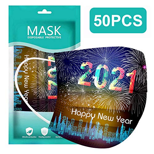 ZQP BEUU 50PCS Adult Outdoor Gear, 2021 Happy New Year Disposable 3-Ply Disposable Face Mack Face Covering Bandana for Outdoor - Image 3