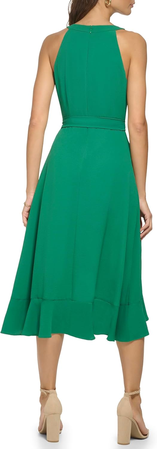 Kensie Womens Sleeveless Ruffle Trim Faux Wrap Midi Dress - Image 4