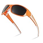DEAFRAIN Polarized Sports Sunglasses for Men Women Driving Fishing Cycling Running Golf Orange Glasses Wrap Around Goggles UV400 Protection
