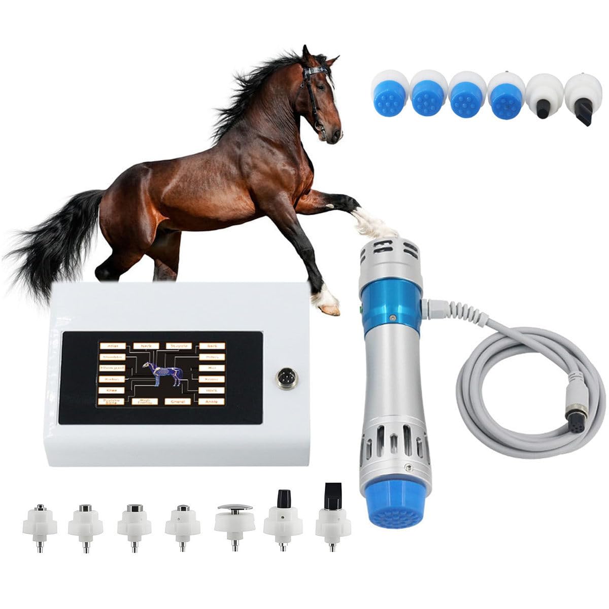 LjlXanthiper Veterinary Shock Wave Therapy Machine,Focused Shockwave Therapy Machine,Extracorporeal Shockwave Device,With 7 Heads,For Horses and Animals Head Neck Back Legs
