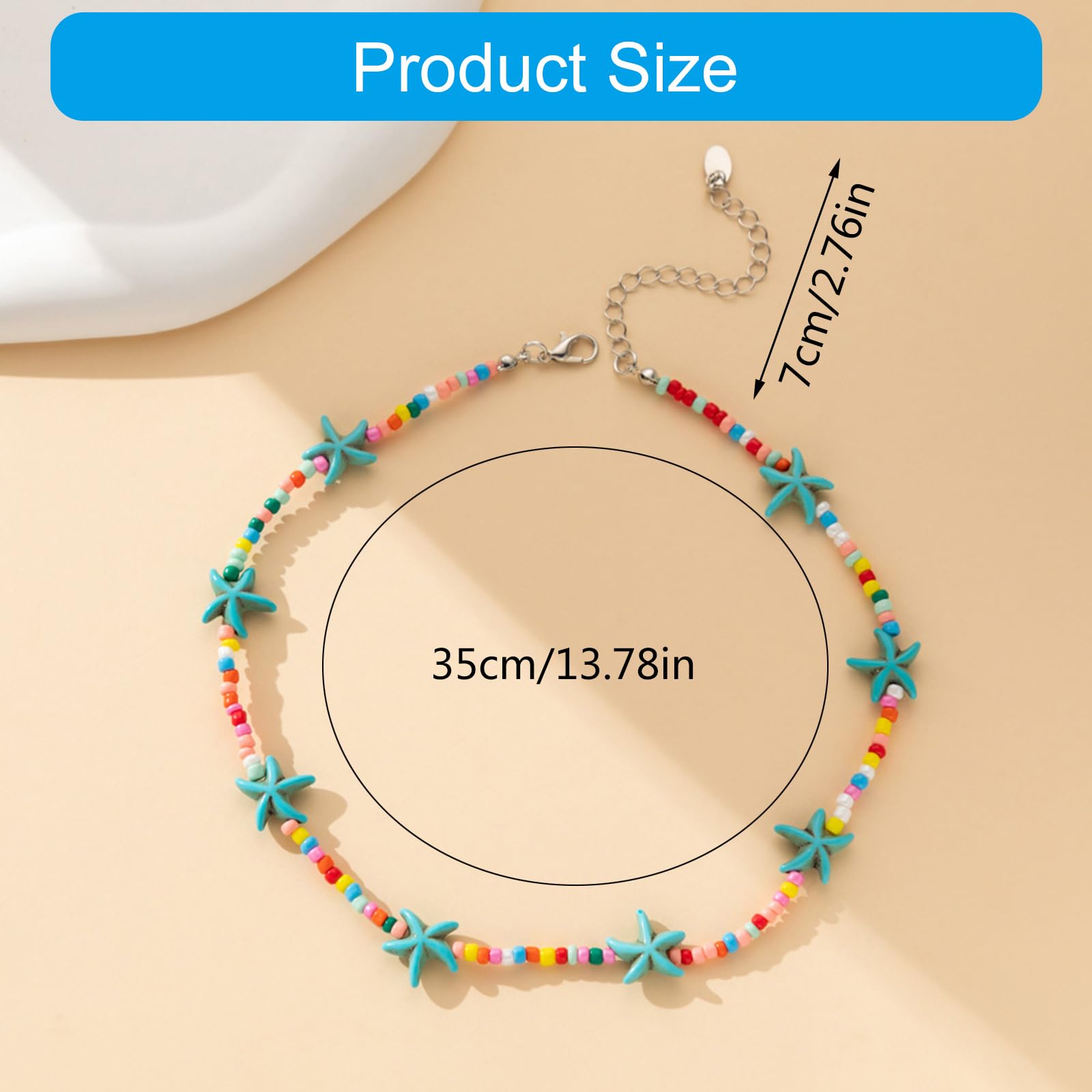 Elegante gargantilla con cuentas de turquesas, collar con colgante de estrella de mar, cadena para el cuello de longitud ajustable para mujer inspirada