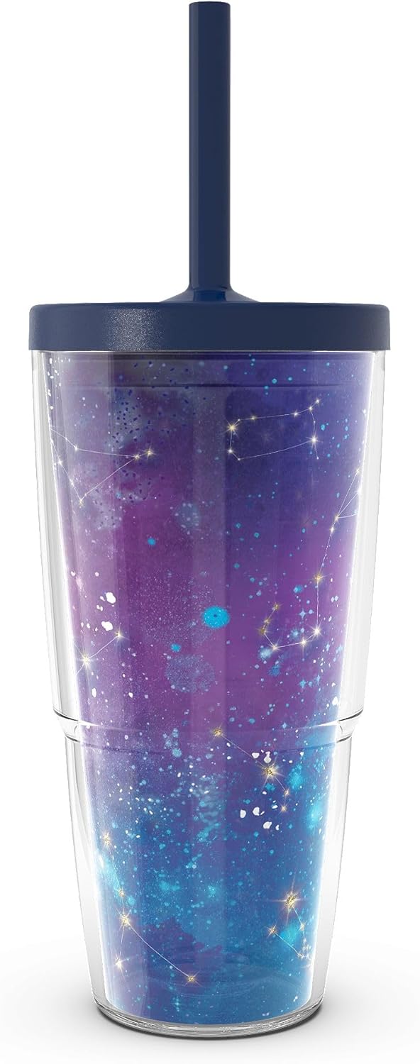 Tervis Zodiac Galaxy Made in USA Double Walled Insulated Tumbler Travel Cup Keeps Drinks Cold & Hot, 24oz with Straw Lid, Classic