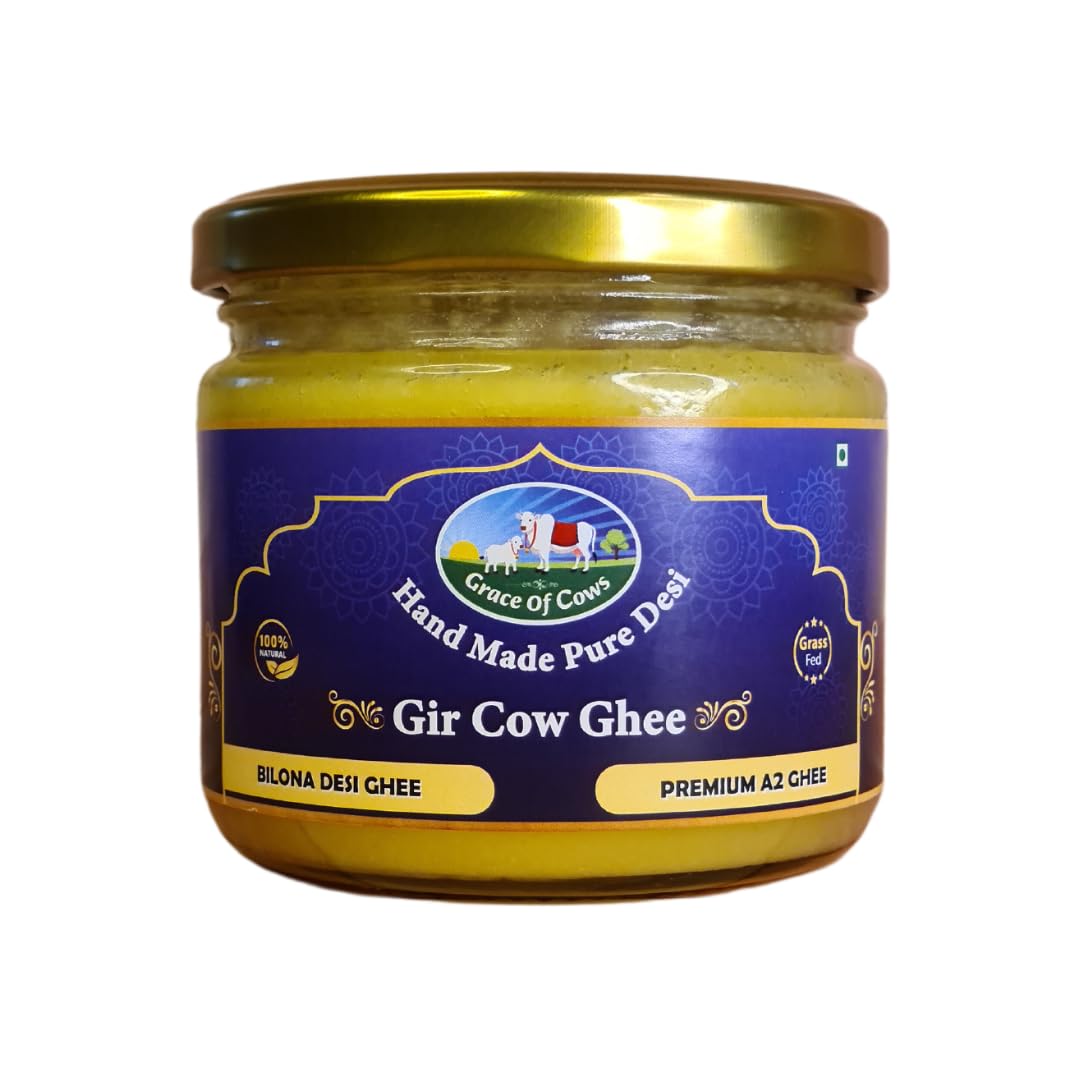 Grace of Cows A2 Gir Cow Ghee 250ml, 100% Pure and Natural, Churned from Creamy Bilona Method, Helps Boost Immunity and Digestive Health, A2 Gir Cow Ghee for Cooking and Heart Health