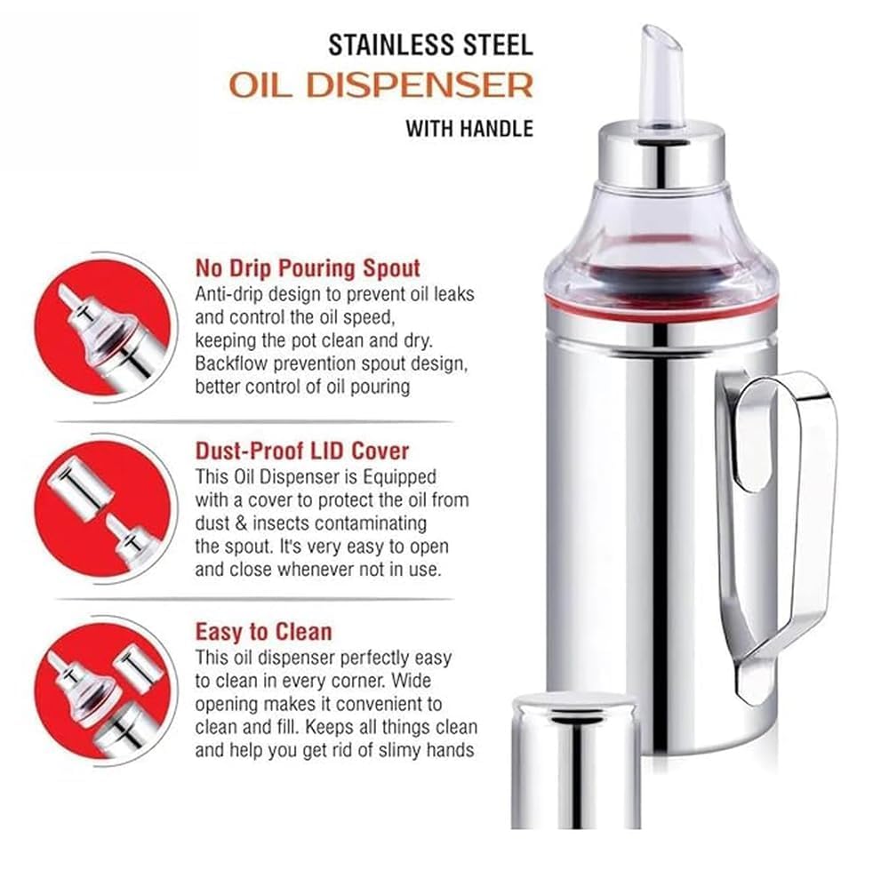INKULTURE Stainless Steel Oil Dispenser with Nozzle 1 Litre (1000 ml) (Model No.01/01 piece) - Image 3 thumbnail