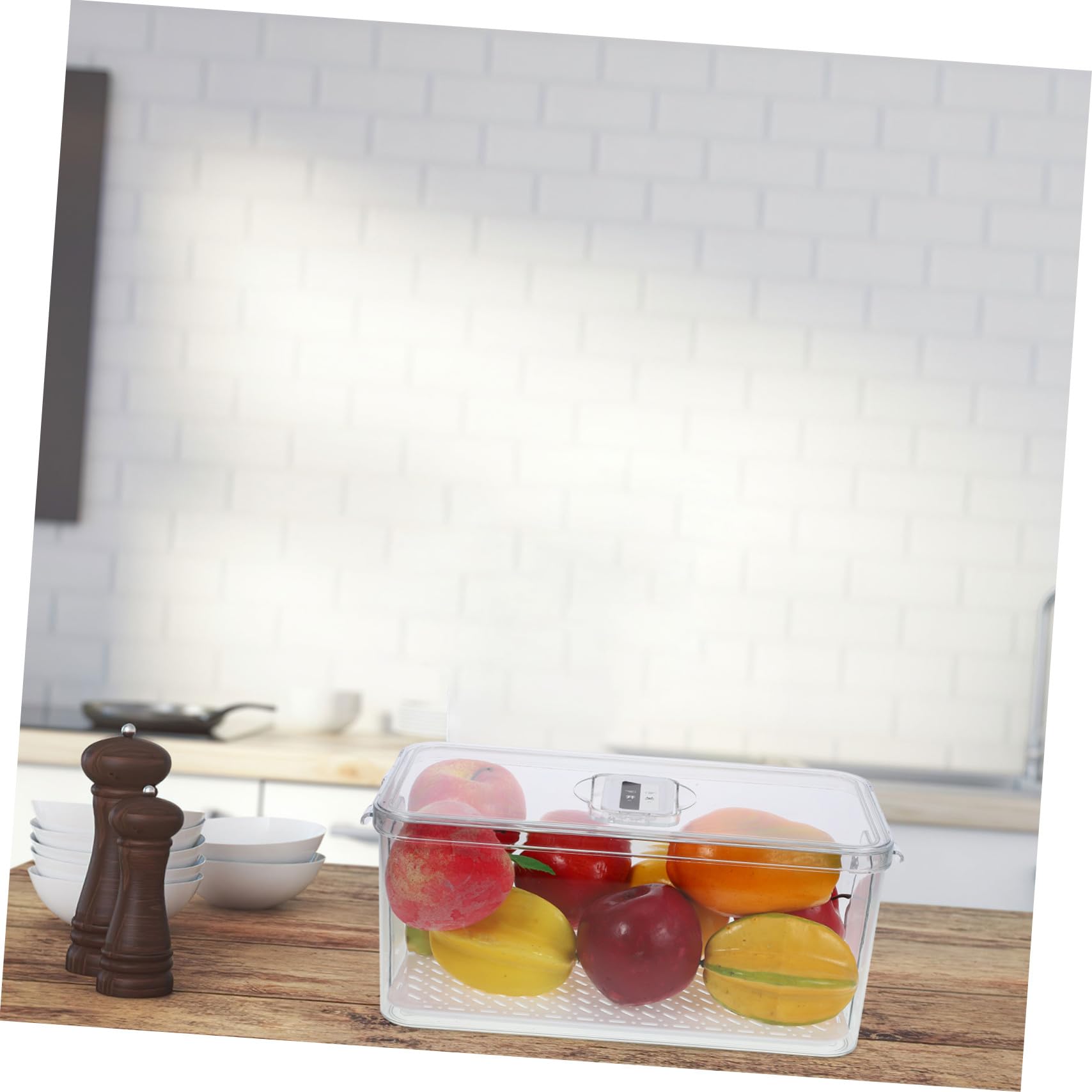 Hemobllo Caja De Almacenamiento Transparente Para Alimentos Con Placa De Drenaje Extraíble Para Refrigerador y Congelador Organizador De Frutas y Verduras