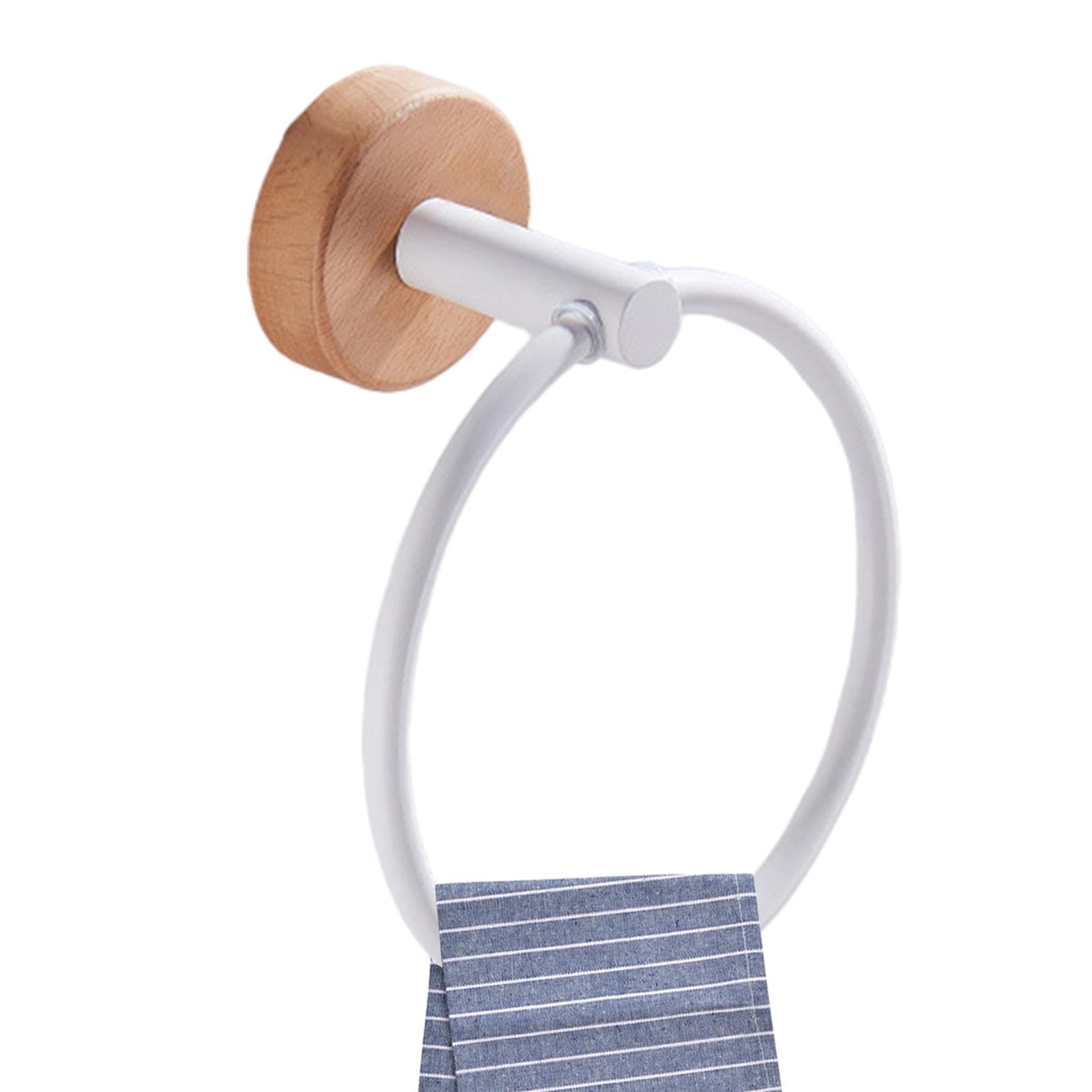 Anneau Porte-serviettes En Noyer Et Aluminium - Support Mural Sans Perçage, 17x14.5x9.5cm - Pour Salle De Bain, Cuisine - 5