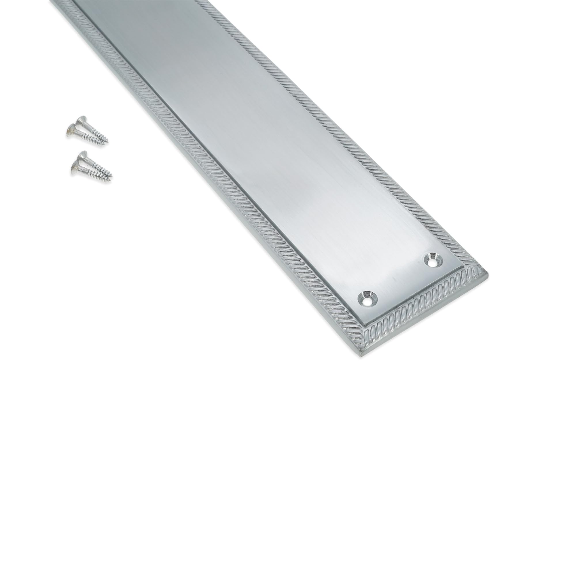 Infinity Decor Protection de porte en laiton chromé satiné avec bords torsadés Georgian 290 x 67 mm – pour portes intérieures et extérieures