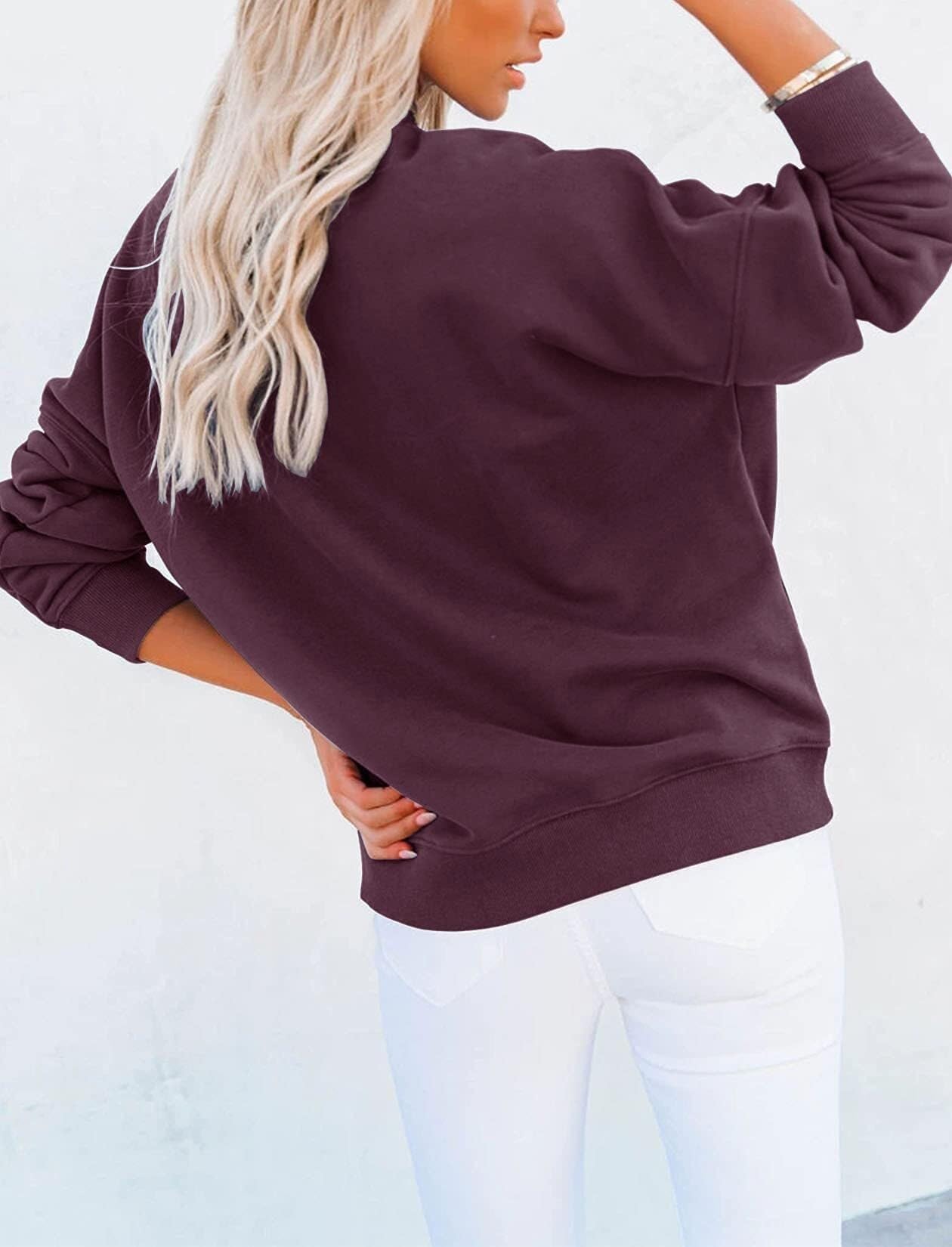 Sudadera Casual de Manga Larga for Mujer, básica, Holgada, con Cuello Alto, Ligera, con Bolsillo(Purple,M)
