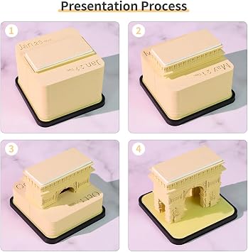 3D Calendar 2026, Arc de Triomphe Time Piece Calendar 2026, Daily Tear-Off Memo Pad with LED Light, Paper Carving Desktop Decoration, 3D Art Calendar Memo Pad,Unique Holiday Craft Gift