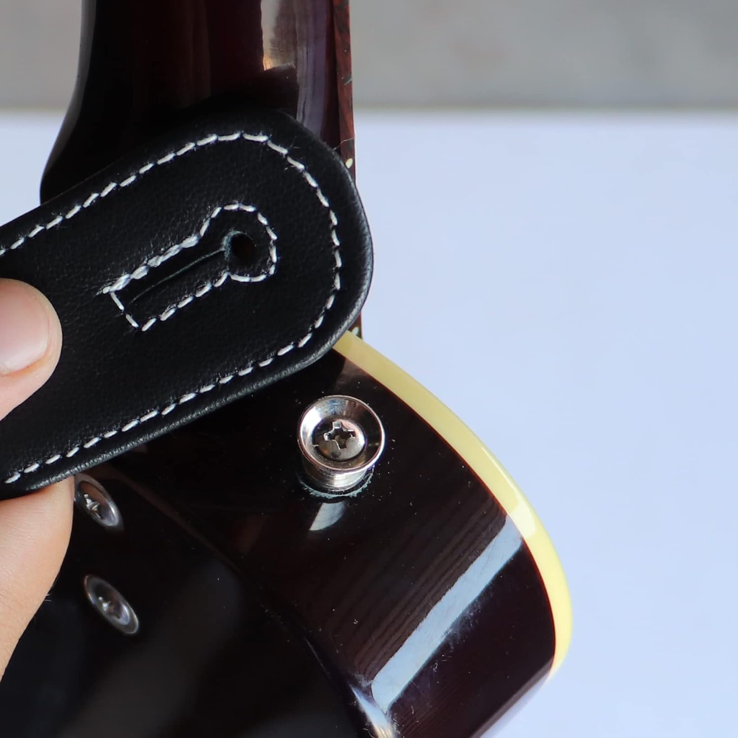 Genuine Leather Adjustable Mandolin,Ukulele Strap for Soprano Concert Tenor Baritone - Black -1.40" inch Wide