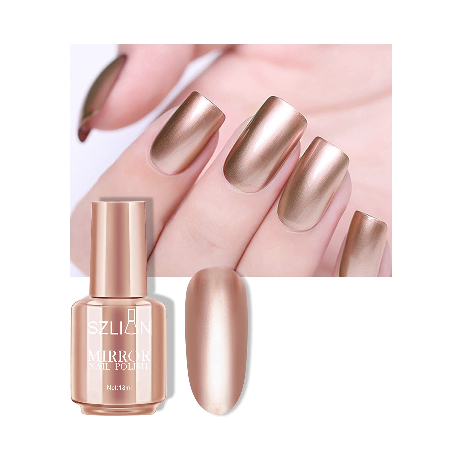 KYDA 18ml Mirror Nail Polish, Bright Colorful Nail Polish for Nail Art, Longlasting Mirror Effect Nail Art Polish, Gorgeous Reflective Manicure Nail Lacquers-Champagne Gold, 0.61 fl oz