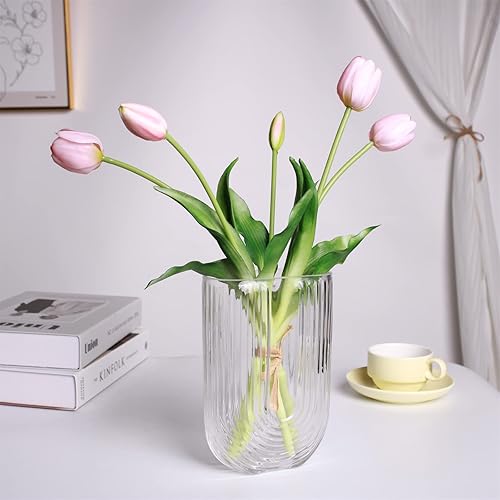 Miniatura 8 de WAKISAKI Tulipanes de tacto real de 16 pulgadas Premium, flores artificiales con capullos, tallo flexible fácil de moldear, tulipanes de imitación