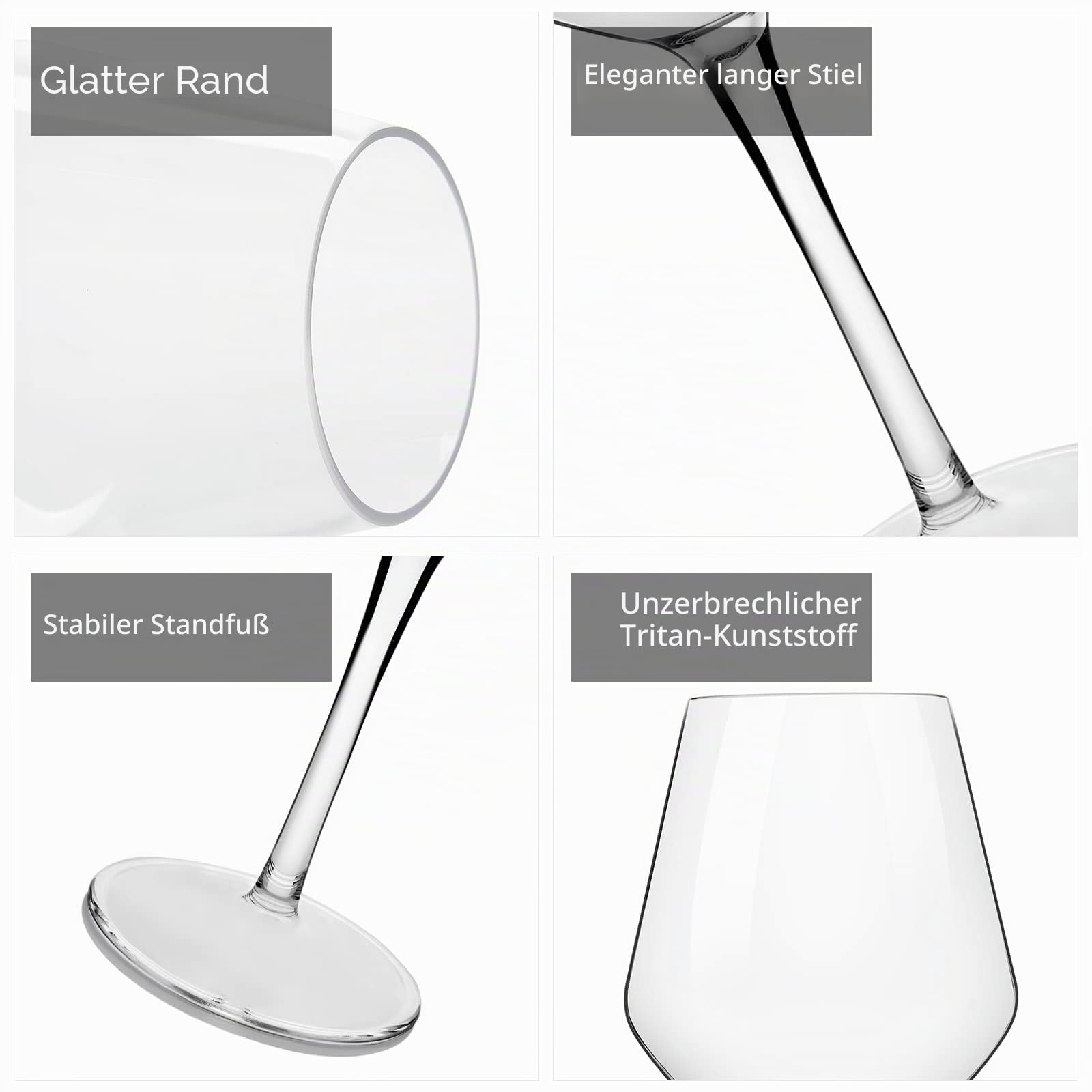MICHLEY Unzerbrechlich Tritan-Kunststoff weingläser, rotwein trinkglas, gläser fur Camping Party, BPA-frei plastik Tasse 440 ml(15 oz), 6er Set