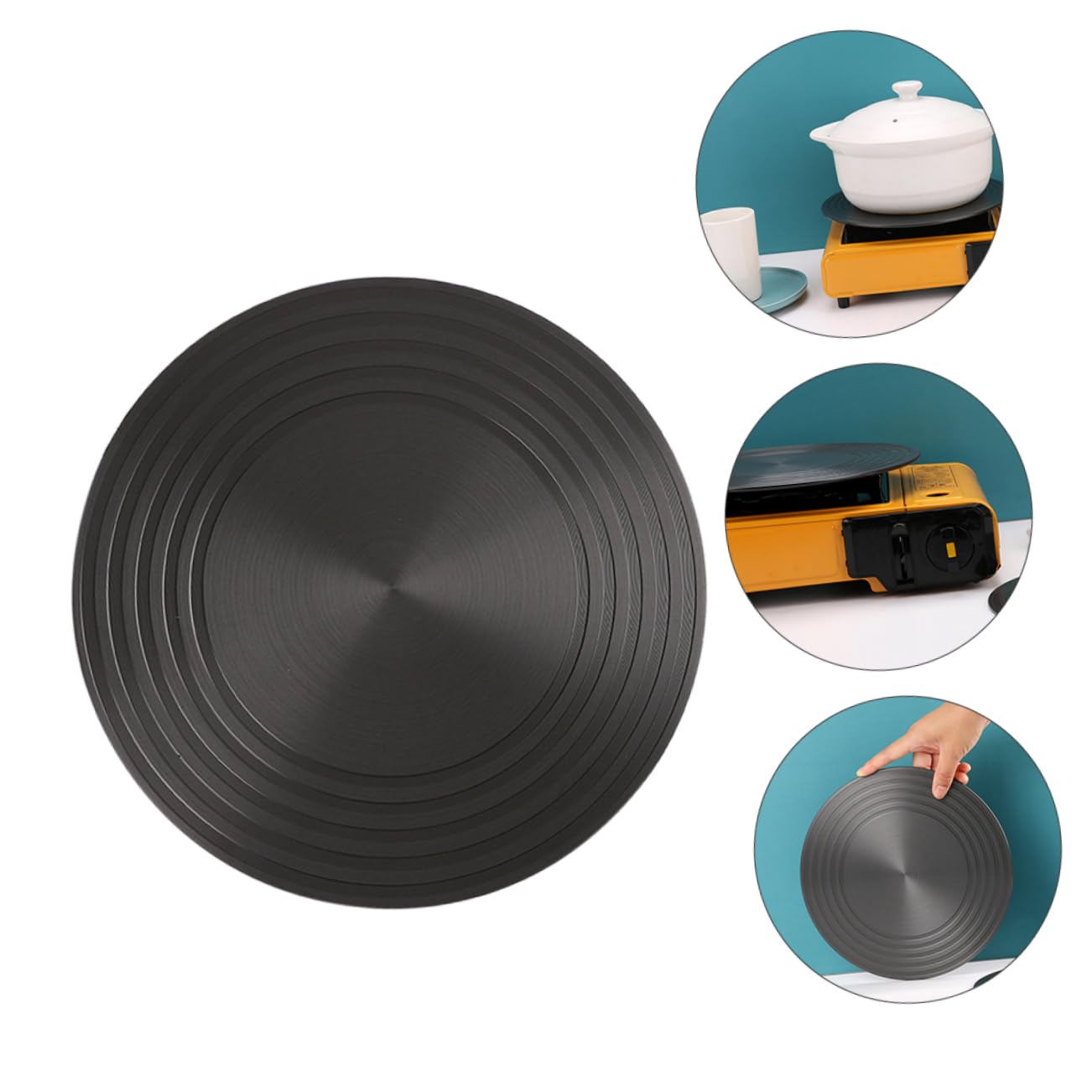 LIFKOME Difusor de Calor Redondo 28cm de Aluminio Negro para Cocina | Distribución Térmica, Descongelación Rápida y Antiquemado, Accesorio para Gas, Uso Doméstico